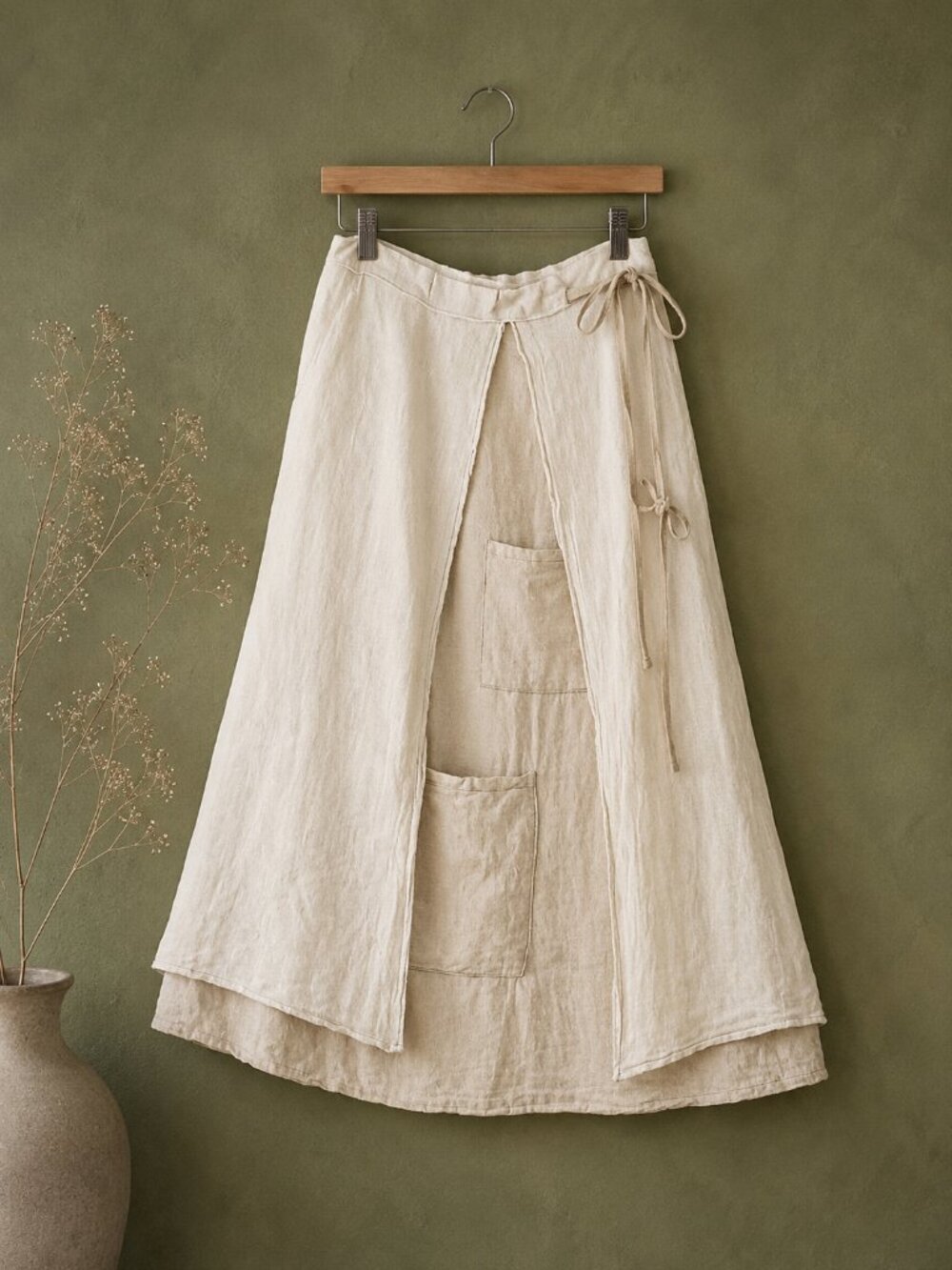 Cynthia Ashby 100% Linen Layered Maxi Skirt XS Oatmeal Flax
